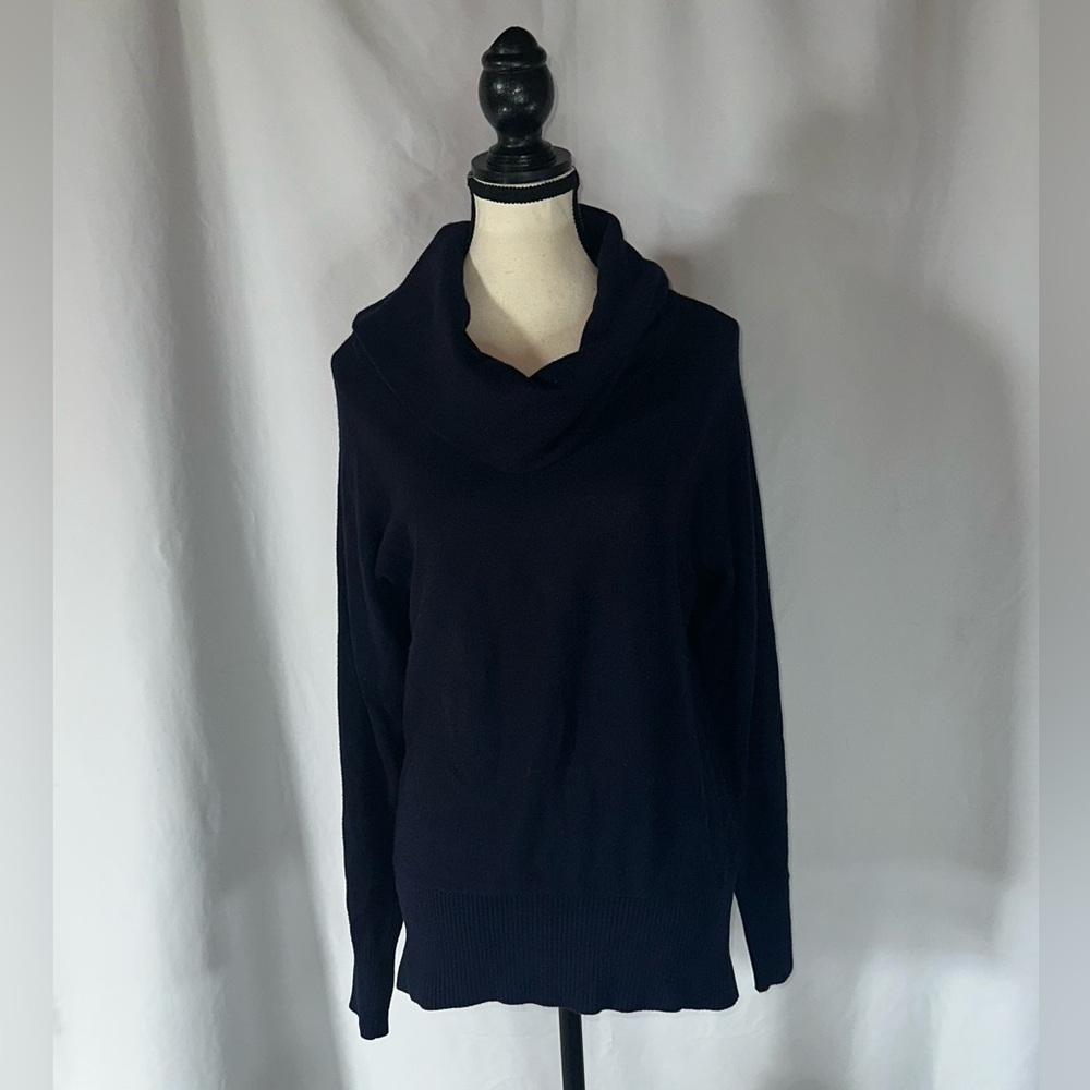 Lauren Ralph Lauren Batwing Cowl Neck Ribbed Size Lg Deep Blue Navy Oversized